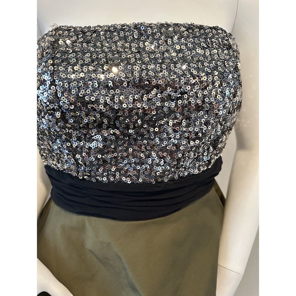 NWT $495 Alice and Olivia Sequin Mini Strapless Dress Safari Green Sz 8 - Picture 12 of 13